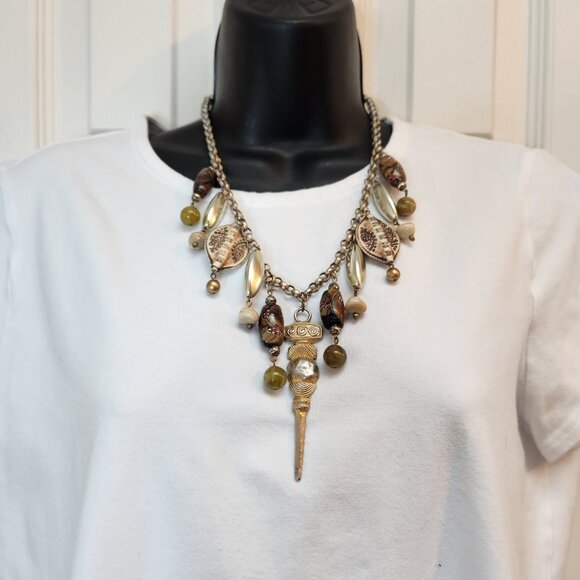Bohemian Tribal-Inspired Statement Necklace – Mixed Materials with Pendant - Picture 7 of 15